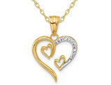 14K Yellow and White Gold Double Heart Pendant Necklace with Chain